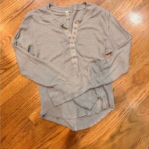 Free People Taupe Long Sleeve Henley Top
